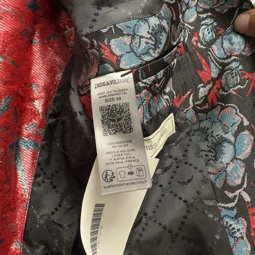 Zadig & Voltaire Women's Size 34 Floral Jacquard Viscose Vegy Jac Thunder Blazer - Picture 6 of 6